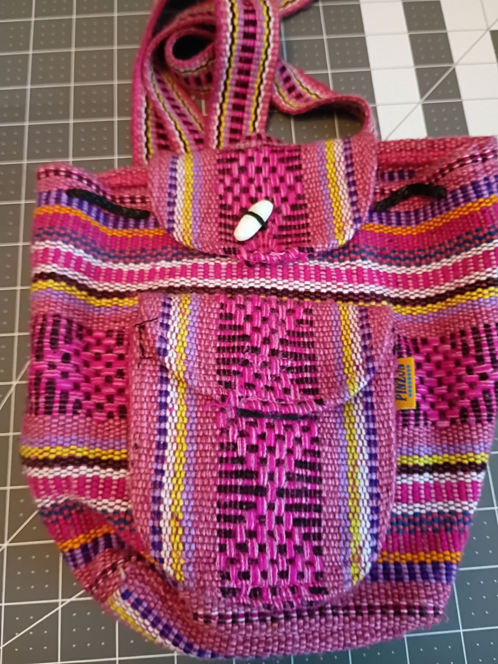 Vintage Pinzon Mexican Backpack Bag Backpack Artisan Purple Red Black Boho Baja